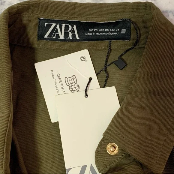 ZARA Army Green Longline Utility Jacket/Dress XS - Picture 9 of 16